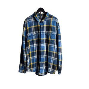American Eagle Outfitters Men's Blue/Yellow Plaid Thick Flannel Shirt XXXL